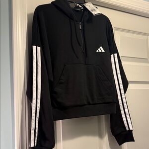 Adidas Black Hoodie  Iconic White Stripes Track Top zipper Size S Women’s NWT